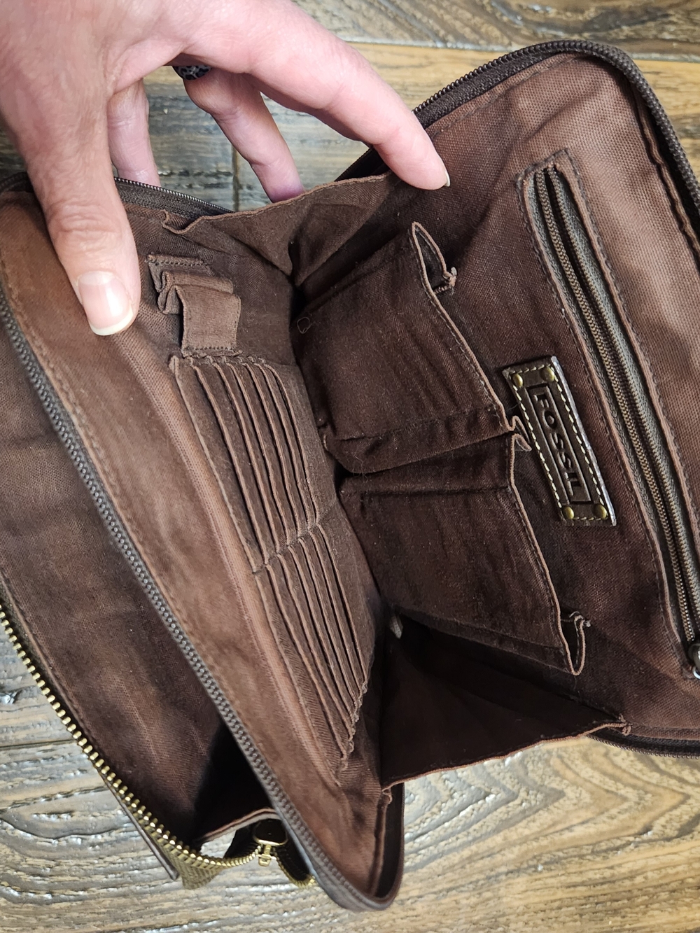 Vintage Fossil Dark Brown Leather Multi-Pocket Crossbody Organizer Bag NICE! - Picture 12 of 16